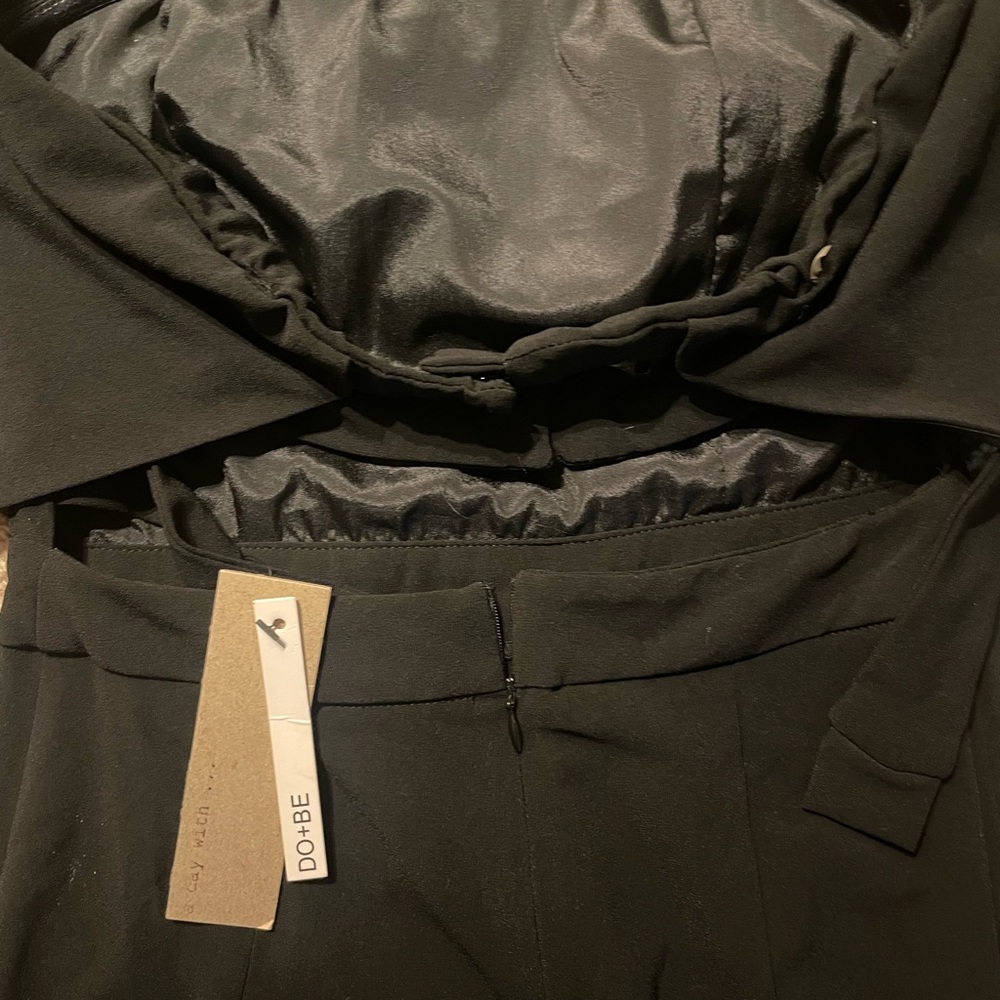 NWT DO + BE Womens Small Black Strapless Overlay Front Jumpsuit Wide Leg - Picture 6 of 6